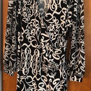 ALFANI B&W Faux Wrap Dress XL Sheer sleeves